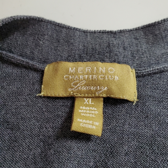 Merino Charter Club Luxury Gray V Neck Button Down Sweater - Picture 6 of 8